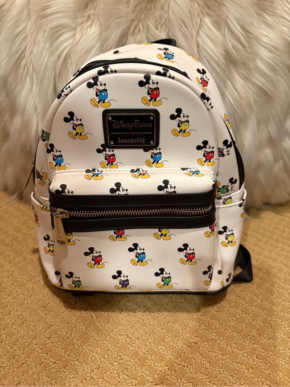 Loungefly White Mini Backpack with Multicolor Mickey Icons
